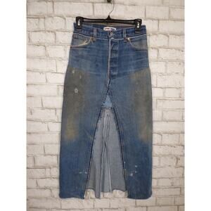 $495 Levi's Re/Done Patchwork Open Front Long Dirty Denim Skirt 24 NEW L528